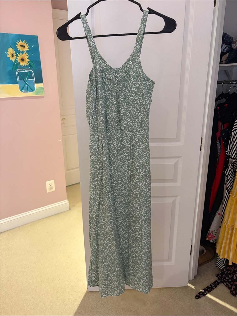 Women’s Green Floral Maxi Dress - Sleeveless V-Neck